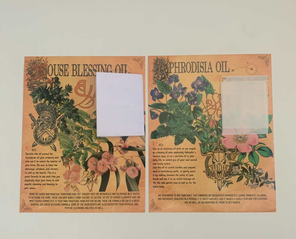 House Blessing, Aphrodisia Oil Recipe Lot Of 2 Vinyl 14x11 Home Decor Poster New